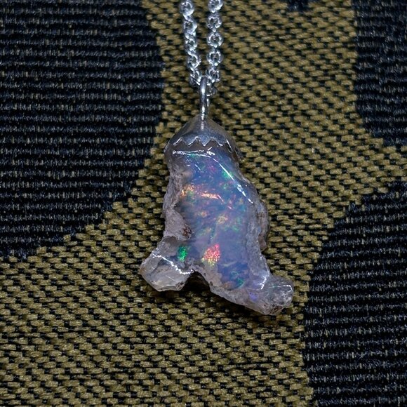 Polished Spotted Color Raw Ethiopian Silver Pendant Cap Opal Necklace - Picture 1 of 4
